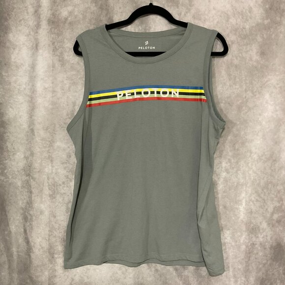 Peloton Shirt Womens XL Tank Top Sports Athletic Running Striped Gray Pride - Picture 2 of 3
